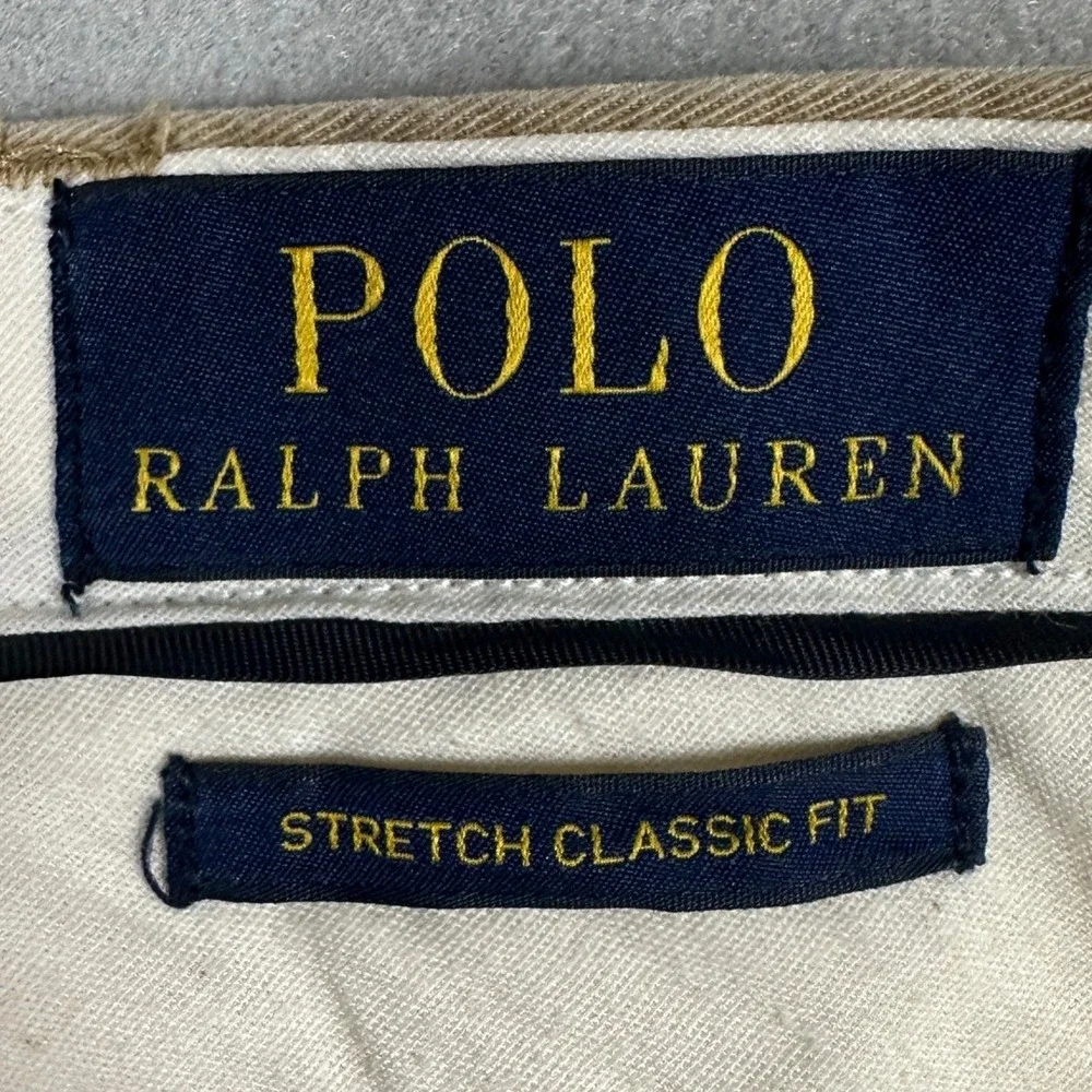 Polo Ralph Lauren Pants Men 34X32 Stretch Classic Fit Tan Khaki Chino Flat Front
